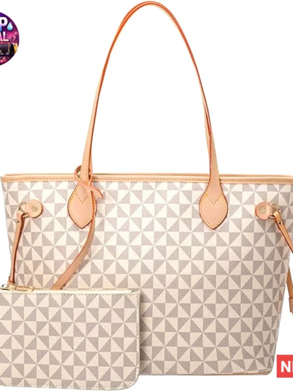 Leather Satchel Handbag with Top Handle and Wallet